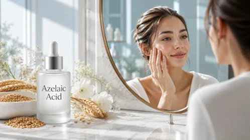 Azelaic acid serum for acne, rosacea, redness, and dark spots in a premium skincare routine.
