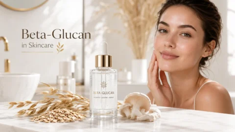 Beta glucan in skincare featuring a hydrating serum with oat ingredients for healthy, glowing skin and barrier support.